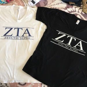 Two V-neck ZTA American Apparel shirts